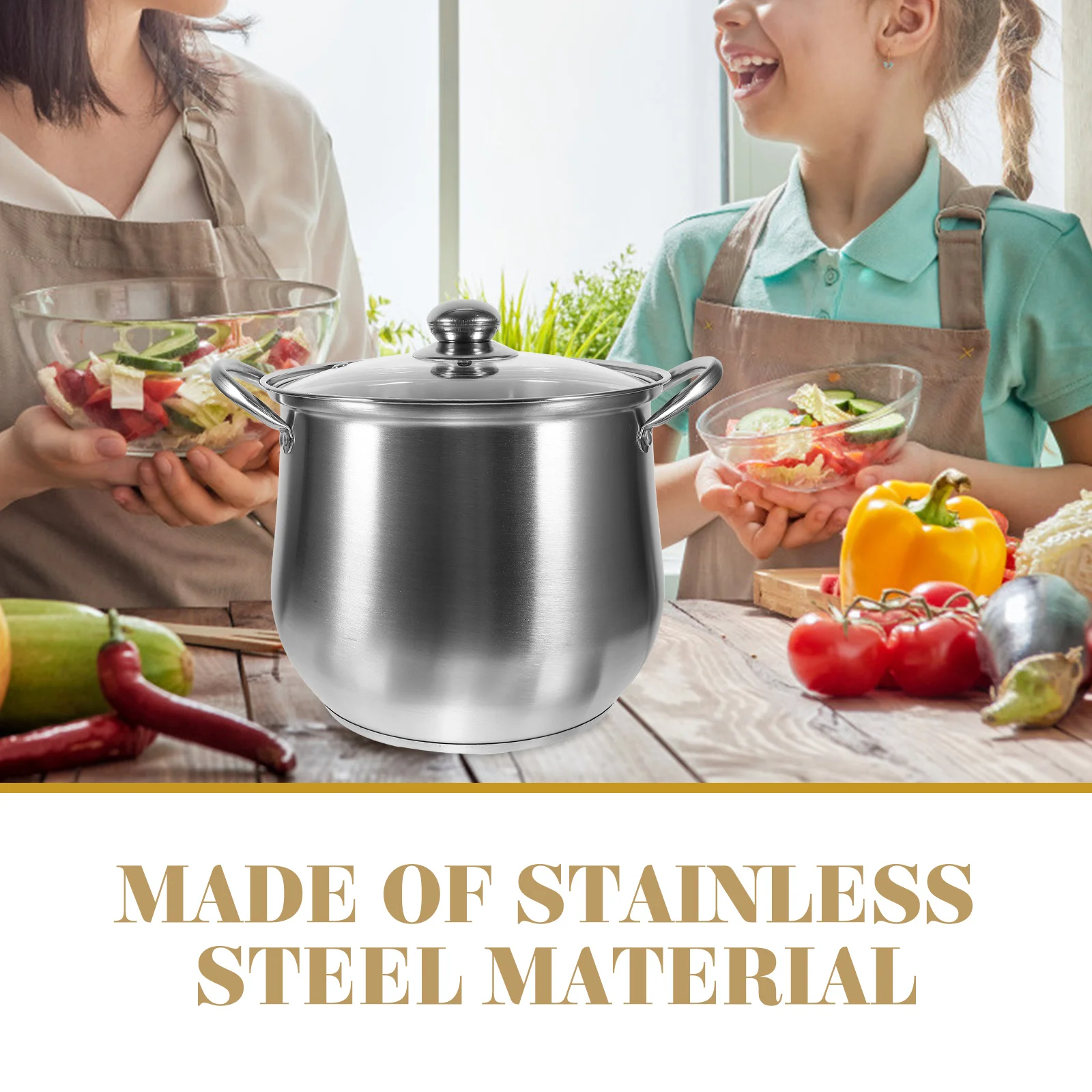 

1pc Large Capacity Stainless Steel Stockpot High Soup Pot for Home Kitchen Cooking with Lid Heat Conducting Silver Induction