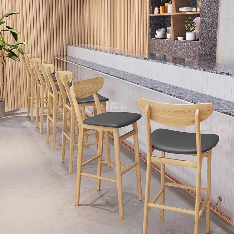 Modern simple solid wood bar chair milk tea shop, window high table and chair combination