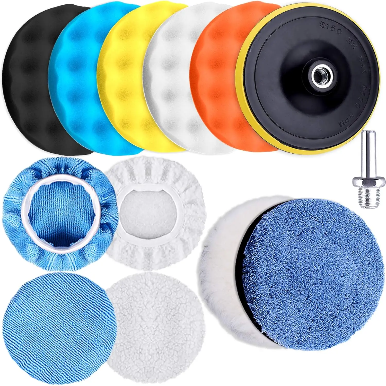 

13-Piece 6-Inch Car Polishing Pad Kit, Foam Buffing Pads for Drill Wax Buffer Polisher Attachment