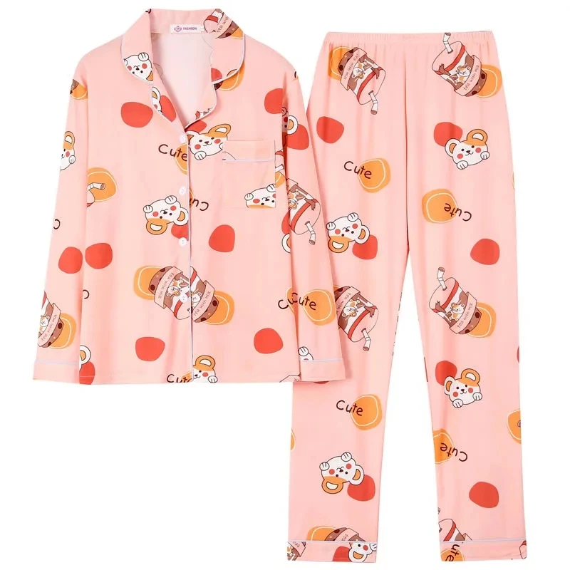 Women Pajamas Set Long Sleeve Sleepwear Kawaii Pyjama For Young Girls Anime Pijama Casual Nightgown Moon Bunny Home Suits