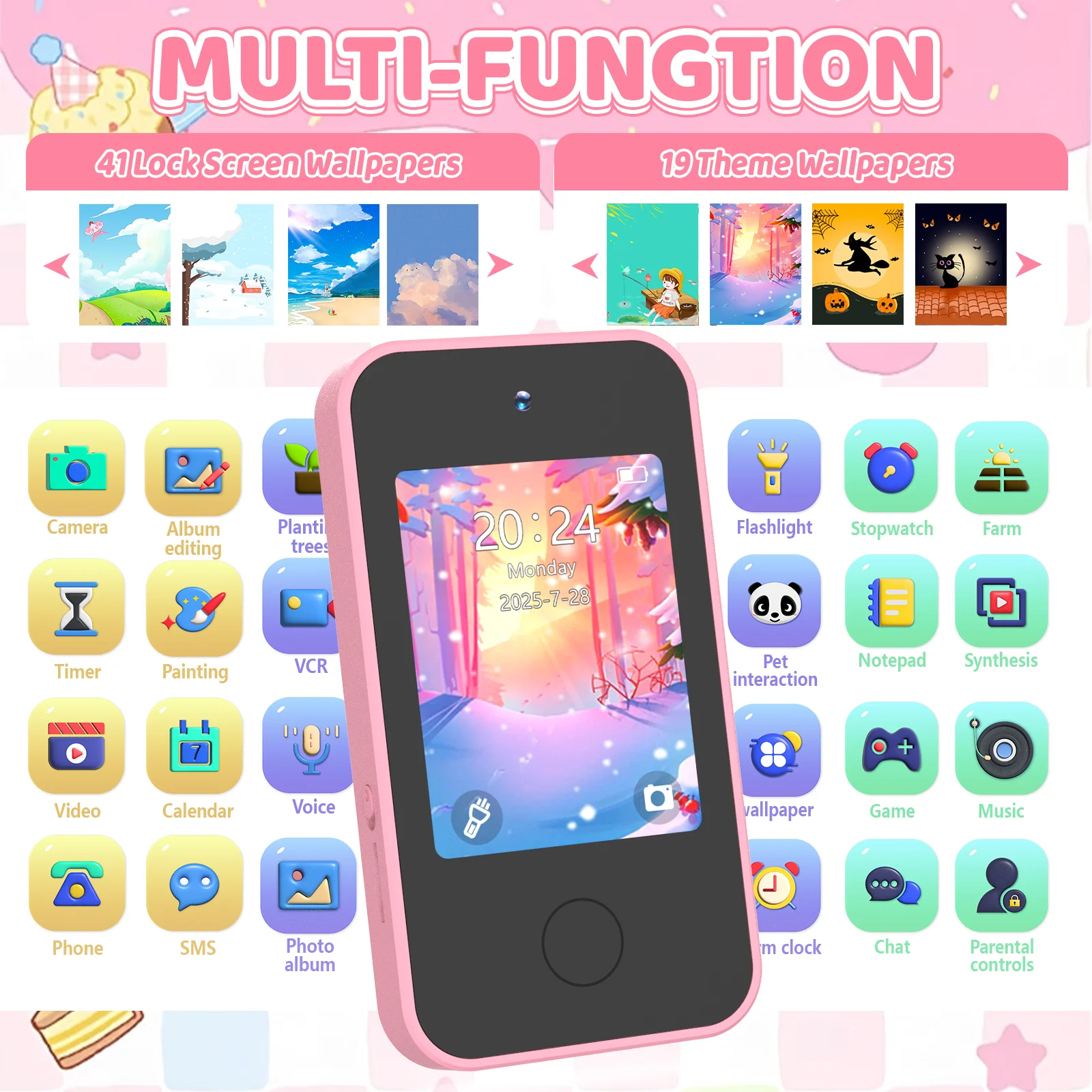 Smart Phone Toy For Kids Touchscreen Dual Camera HD Educational Game Music Player Safe Mode Early Learning Toy Birthday Gift