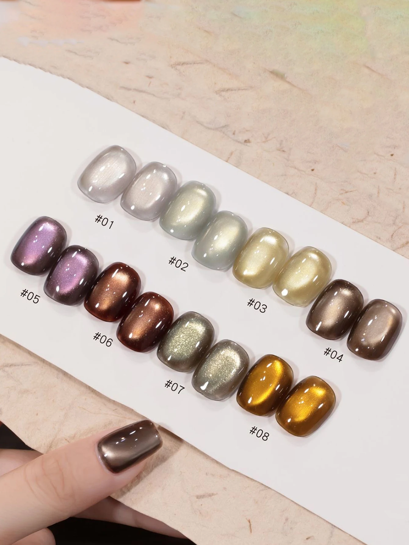 2025 مسمار الفن المرأة لوازم مجموعة الخريف والشتاء الزجاج الخرز تألق القهوة اللون الذهب الأرجواني القط العين UV هلام طلاء الأظافر