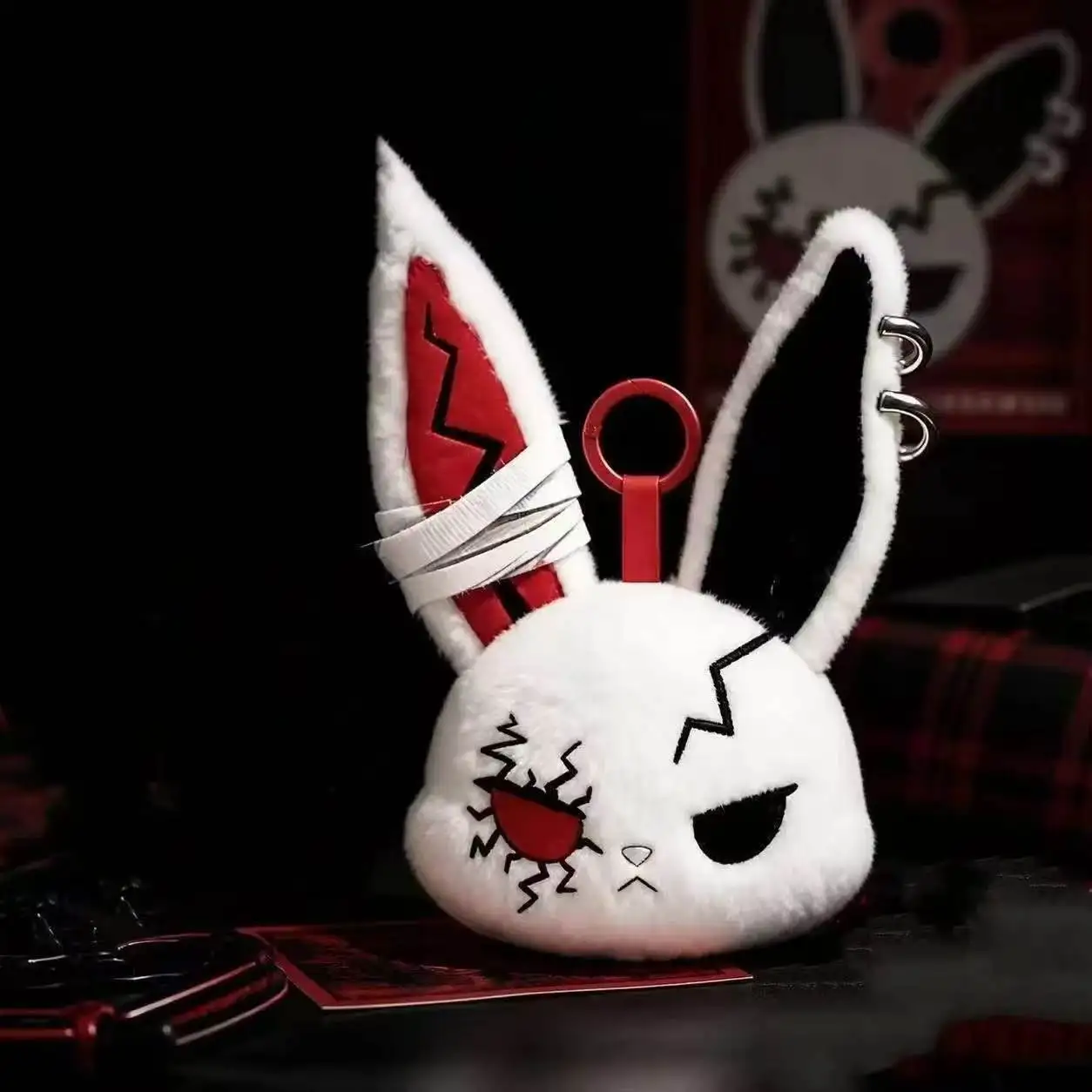 Popular Kawaii Dark Rabbit Plush Doll Gothic Style Cute Rabbit Plush Doll Keychain Pendant Children's Gift view 6