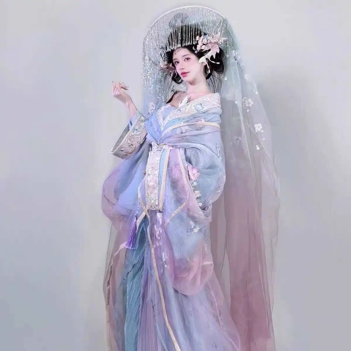 

Purple Perilla Fairy Style Warring States Robe Hanfu Set Women's Heavy Embroidery Collar Outercoat Ancient Costume Cosplay