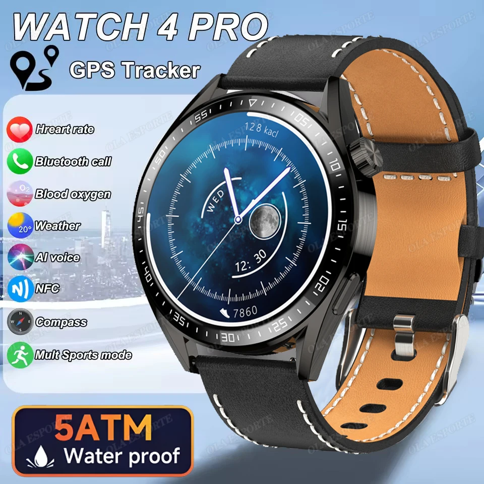 

Ola Esporte GPS NFC Smart Watch 4 Pro Men 360*360 AMOLED Screen Heart rate Bluetooth Call IP68 Waterproof Man Smartwatch 2024