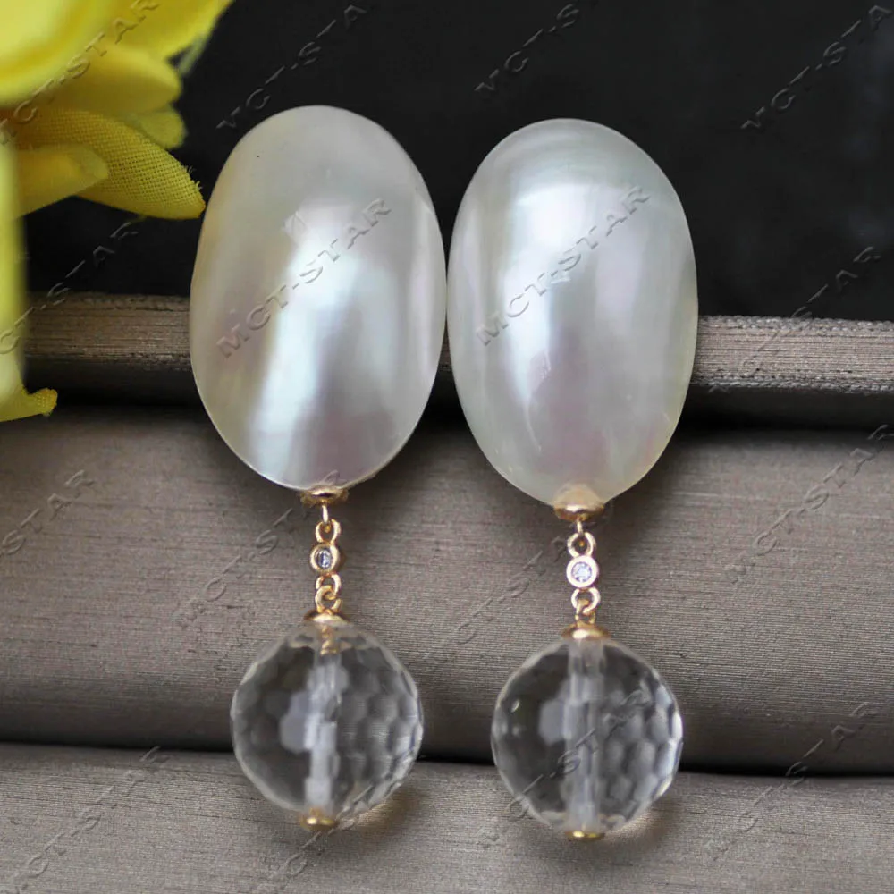 

Z14213 Креативная 2 "30 мм белая раковина Mabe A + чистые граненые висячие серьги с хрустальными бусинами