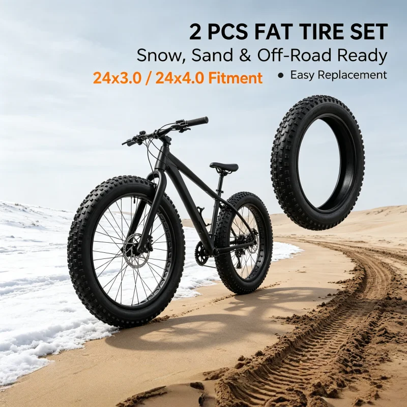 2PCS 24x3.0 24x4.0 Fat Tire Snow Mobile ATV Off Road Widened Outer Tires Heavy Duty Replacement Dune Beach Buggy All Terrain