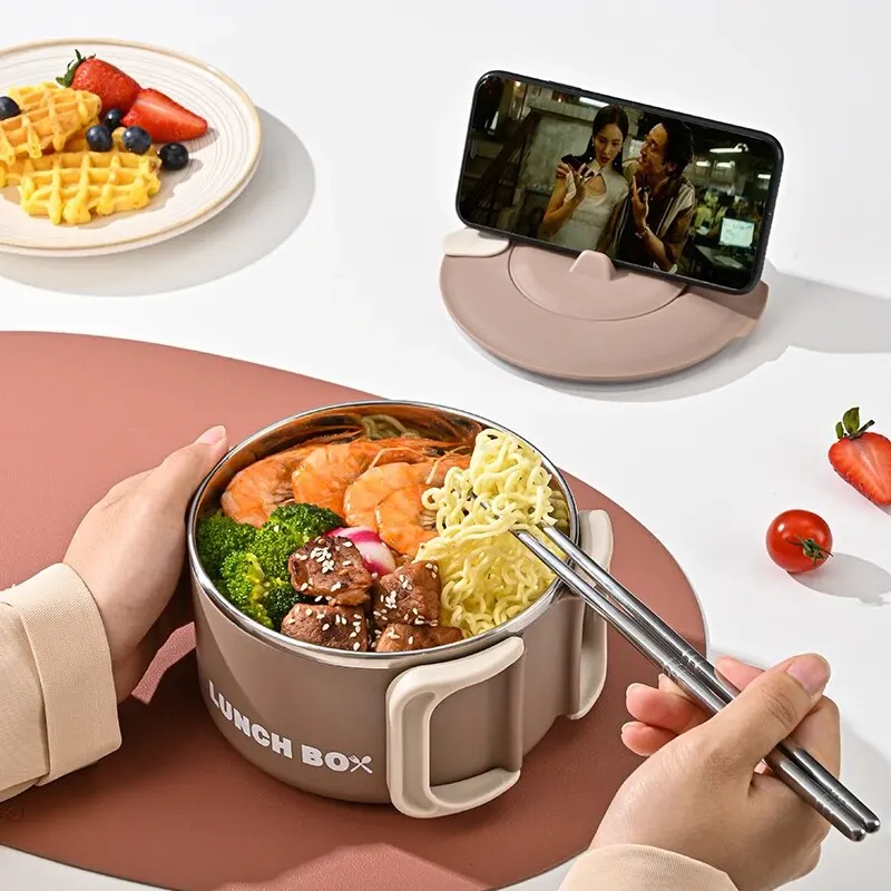 304 Stainless Steel Instant Noodles Ramen Bowl With Lid Fruit Salad Rice Soup Bowl Kitchen Tableware Large Capacity Lunch Box