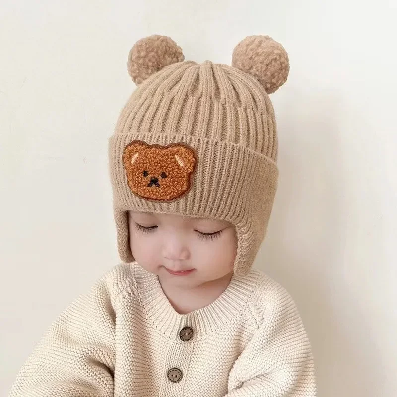 

Baby Wool Hat Cute Bear Ear Protection Hat Children Winter Thickened Warm Knitted Korean Version Of The Baby Hat