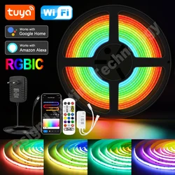 Rgbic cob led streifen licht 24v dc adressierbar rgb flexibles led band 120leds/m cob licht für fernbedienung/bluetooth/tuya wifi steuerung