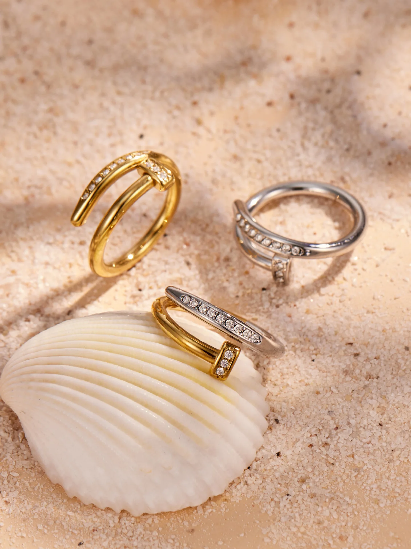 316L Edelstahlring, mehrlagig, mit Perlen und Zirkonia, tropfenförmig, offener Ring, 18 Karat vergoldet, schick, modern, zarter Schmuck für Damen – Detail 14