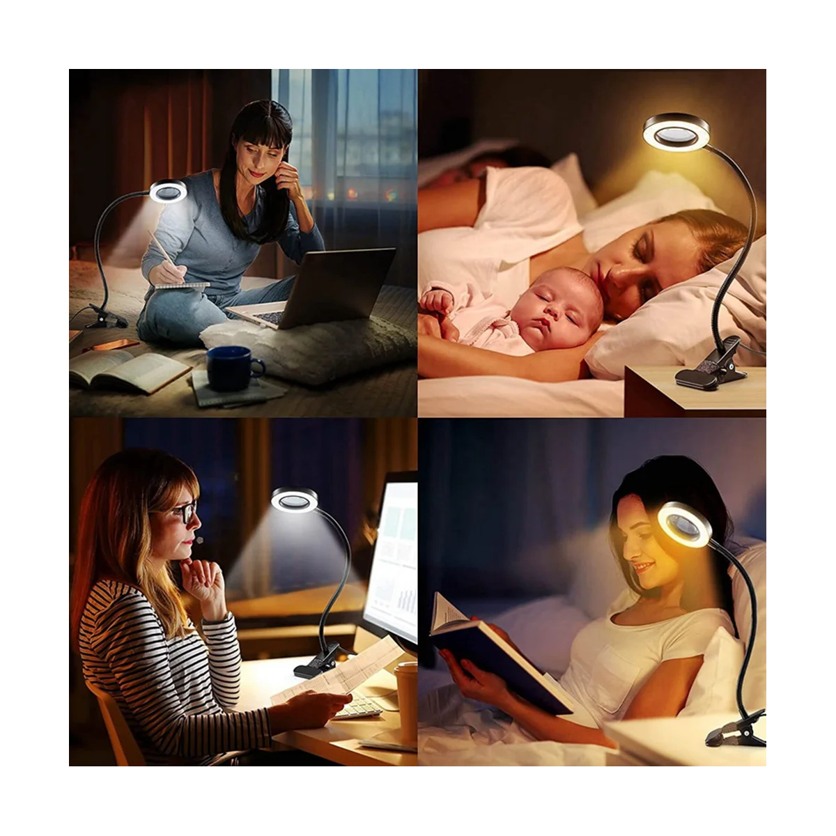 

48 LED Desk Lamp Clip with 5X Magnifying Glass Light 360° Adjustable 3 Modes LED Desk Light for Bed Desk Work Crafts-1PC