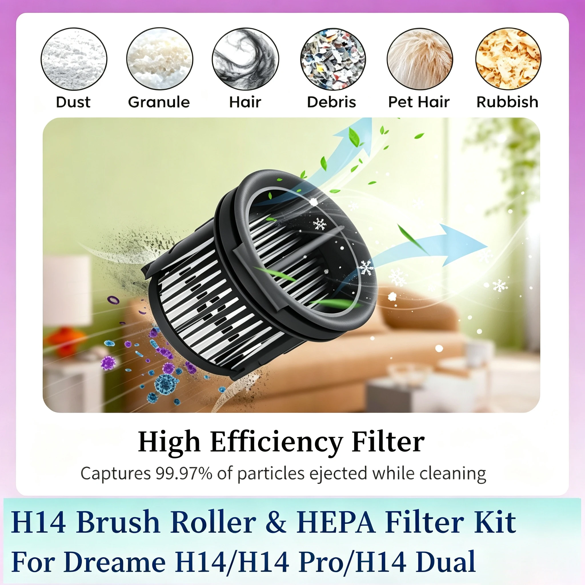 H14 Replacement Brush Roller and HEPA Filter Kit, Suitable for Dreame H14/H14 Pro/H14 Dual Wet Dry Vacuum Cleaner