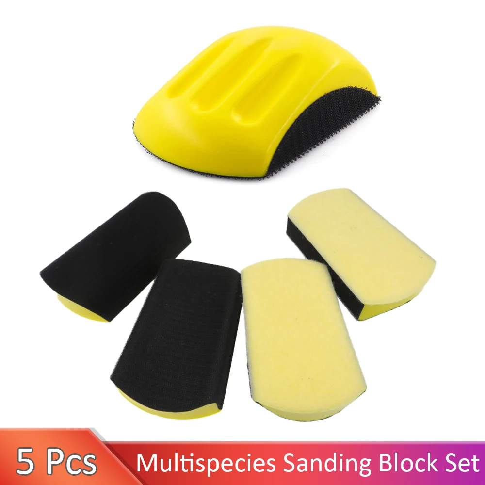 

5 Pcs 6 Inch Hand Sanding Blocks Kit Rectangle and Mouse-Shaped Hook for Woodworking Hook Backing Sandpaper Holder for Furniture