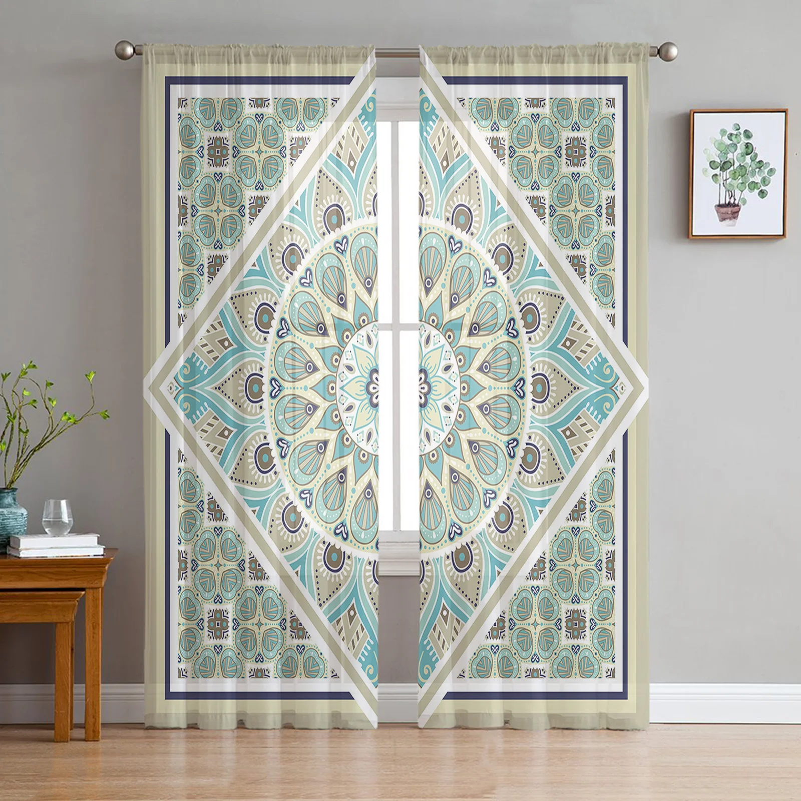 Boho Style Mandala Pattern Curtains Living Room Bedroom Kitchen Decoration Window Voiles Organza Tulle Curtain