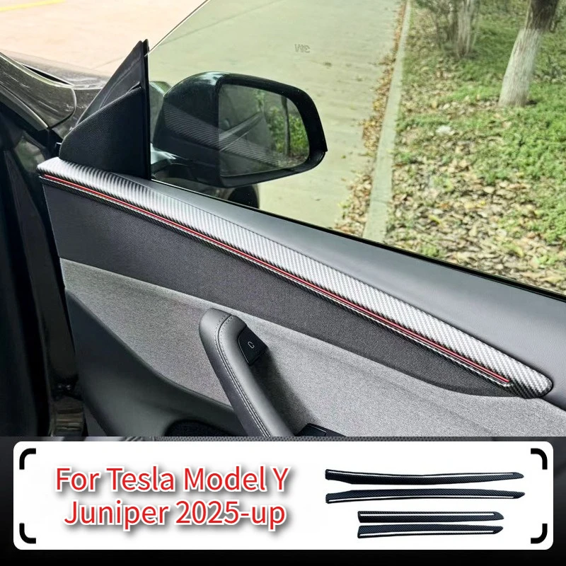 

4 шт., внутренняя накладка на дверную панель автомобиля для Tesla Model Y Juniper 2025, аксессуары, замена декоративной полосы для внутренней двери