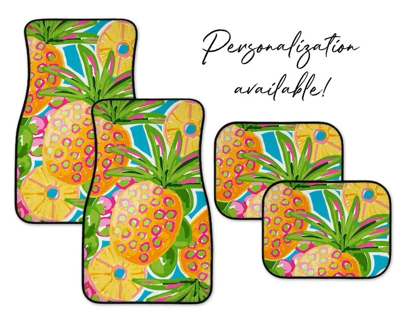 

Pineapple Lilly Inspired Car Mats, Personalization Available