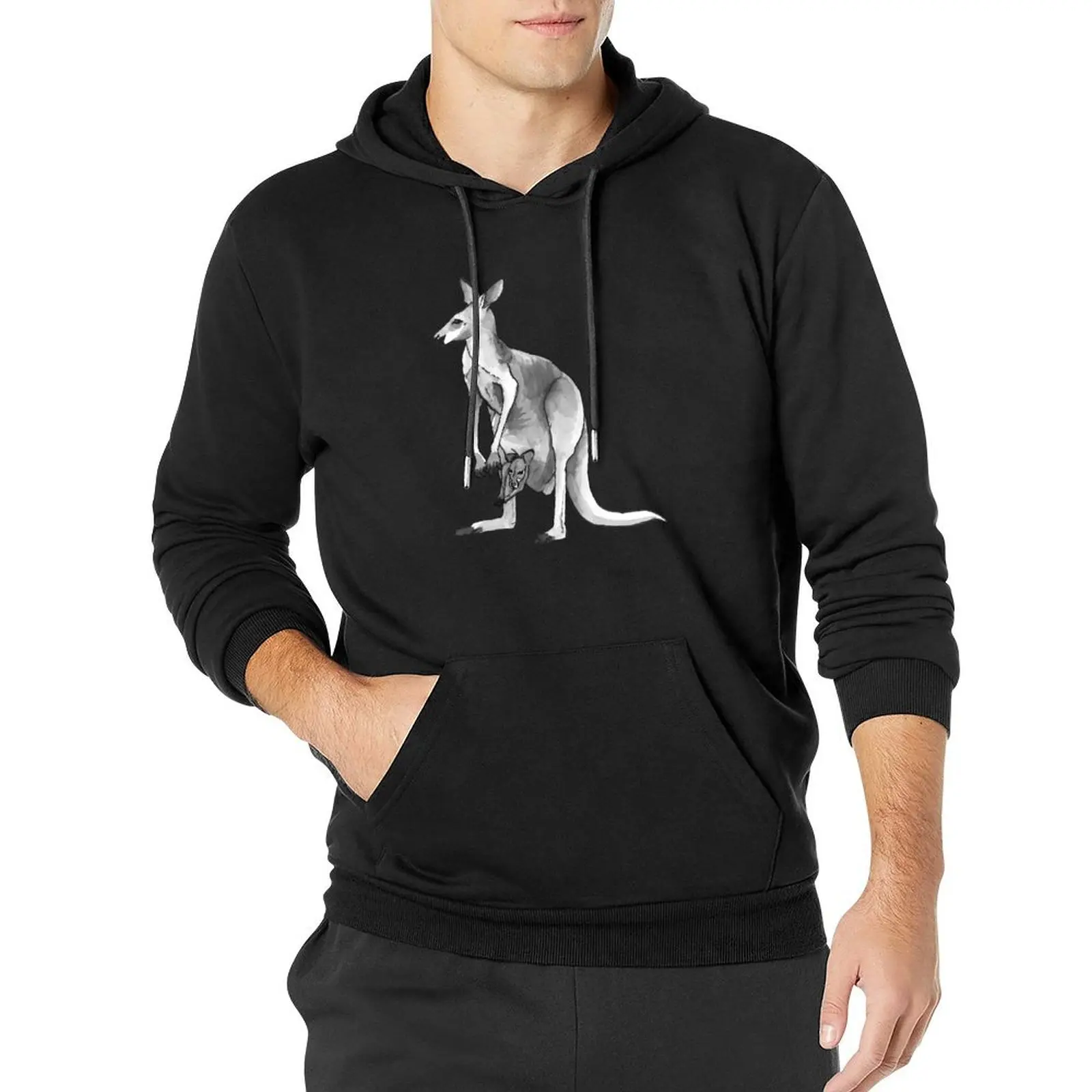 

Kangaroo + Joey Ink Drawing Pullover Hoodie men clothes mens designer clothes hoodie streetwear