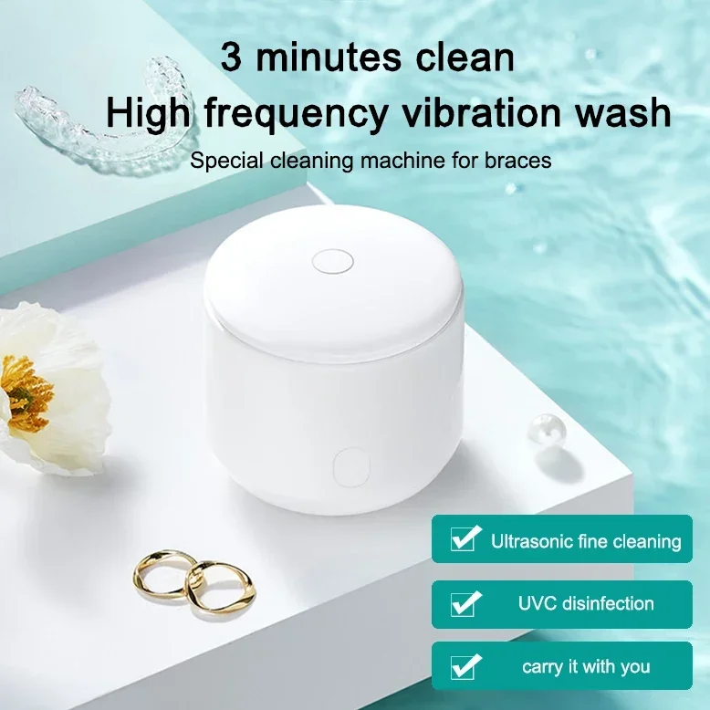 Ultrasonic Cleaning Machine Braces Cleaner Electric Mini Ultrasonic Cleaner Portable Dentures Automatic Cleaner