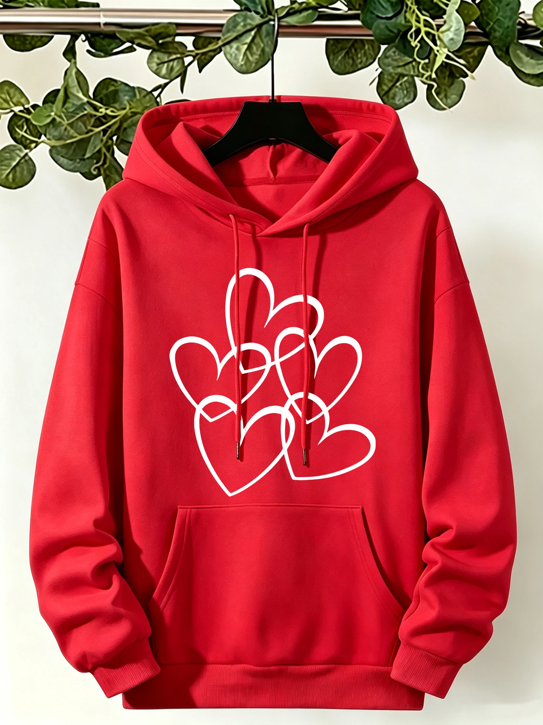 Creative Love Pattern Printing Women Hoodies All-Match Autumn Streetwear Comfortable Loose Hoody Fleece Pocket Woman Pullover