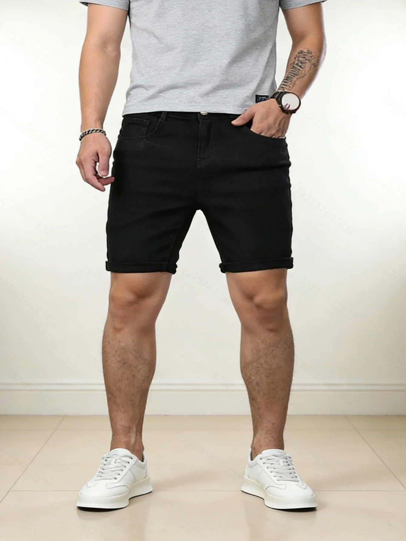 

Мужские черные джинсовые шорты Slim Stretch в стиле Y2K для повседневного образа, уличная мода