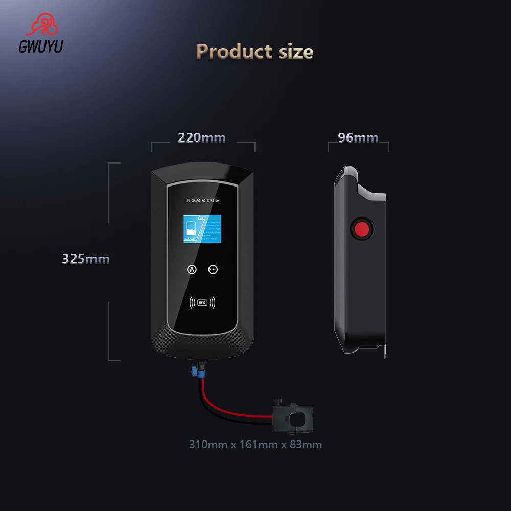 EV Charging Station Dynamic Load Balancing GWUYU JZ14 Type 2 7.6KW 32A 3 Phase 11KW 22KW Wallbox Charger for Electric Vehicle