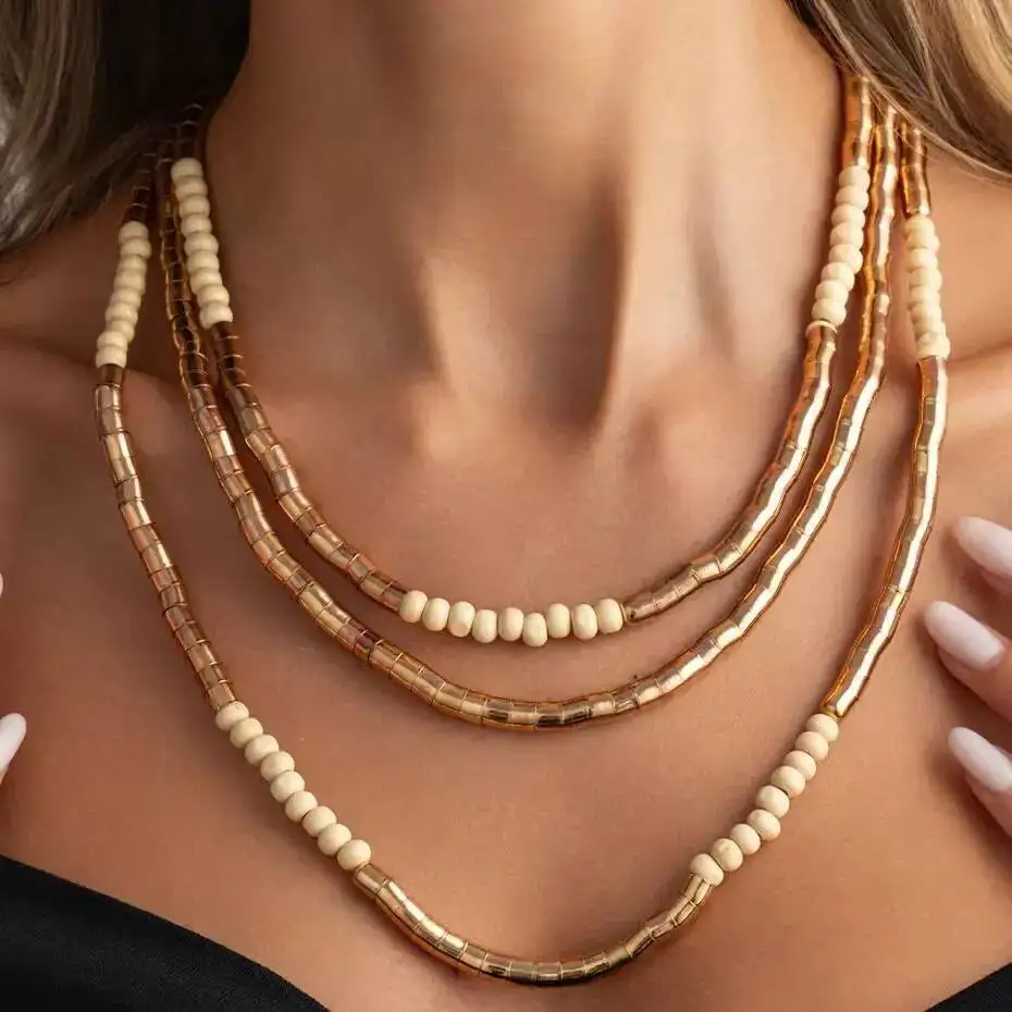 SHIXIN Fashion Exaggerated Jewelry Women Color Block Multi Layer Stackable Necklaces Women Elegant Banquet Jewelry Accessories