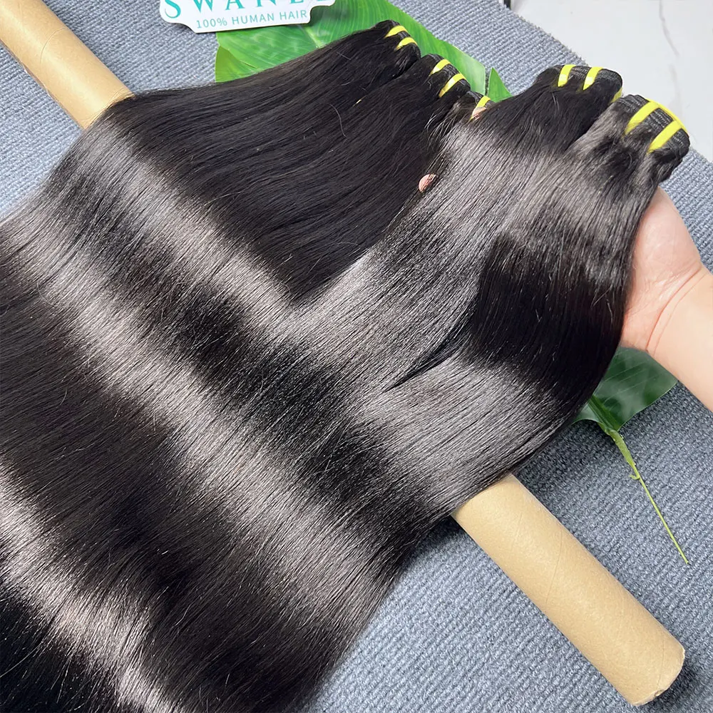 Light Yaki Straight 100% Rohe Unbehandelte Echthaar-Extensions Großhandel # 1B Natürliches Schwarzes Echthaar-Tressenbündel für den Salonbedarf – Detail 17