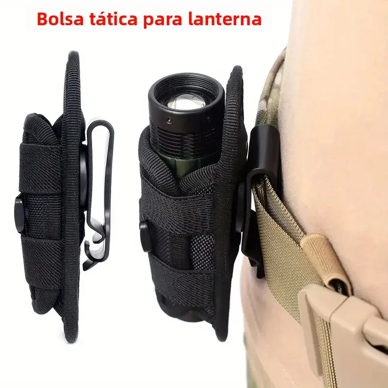 Coldre tático para lanterna, cinto, bolsa durável para caça, acessório de iluminação, kits de sobrevivência, coldre de 360 graus, estojo de tocha rotativa