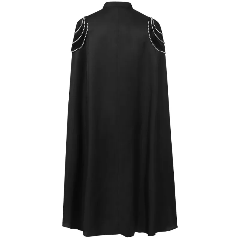 European cloak with shoulder pads for men and women retro bead curtain gear chain hooded cloak performance clothing