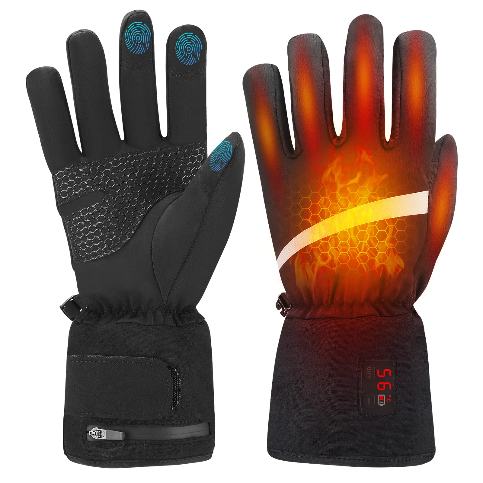 

Electric Heated Gloves Ski Gloves 7.4V 2700mAh Winter Thermal Gloves Touch Screen Gloves Battery Rechargeable LED Display