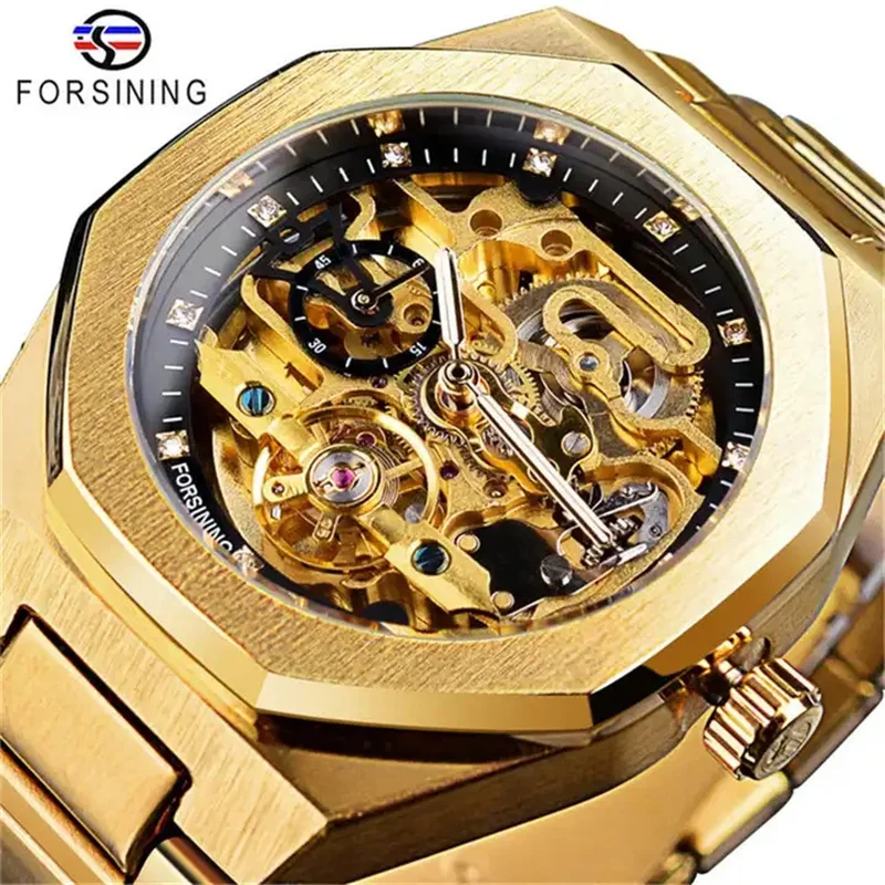 Forsining 375A Automatic Watch For Men New Dials Military Sports Mechanical Watches Hand Luxury Stainless Steel Strap 2024