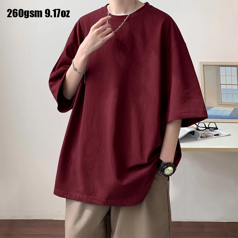 Letnia koszulka męska z krótkim rękawem Basic Tee Women 100% bawełna 260gsm 9.17oz Oversized O Neck Hip-Hop Tops