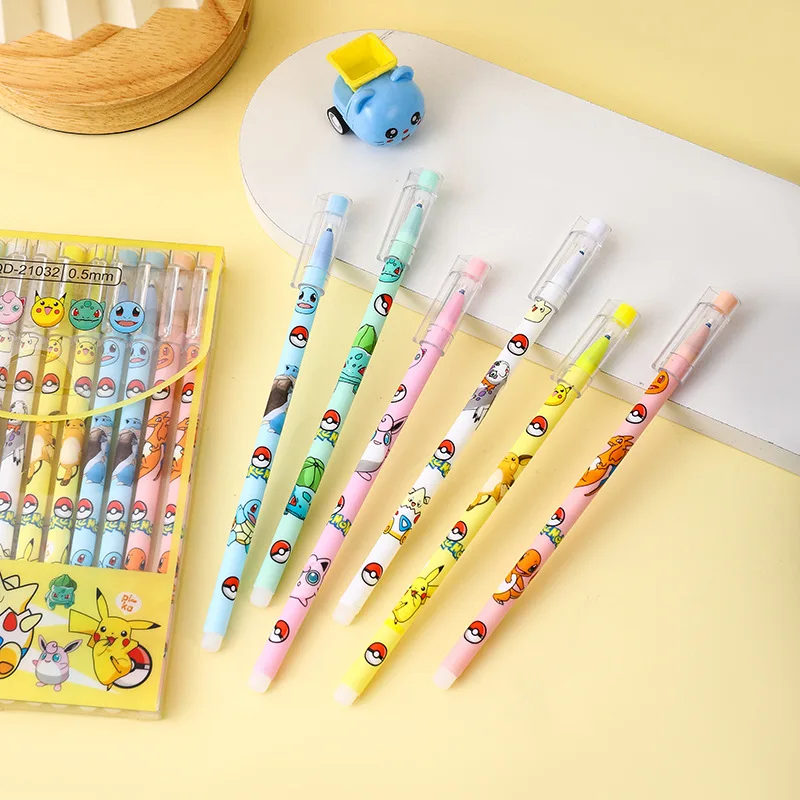 Random 1pcs Pokémon Black Pen Neutral Pen Pikachu Print Creative Canvas Shape Straight Stick Easy Signature Pen Birthday Gift