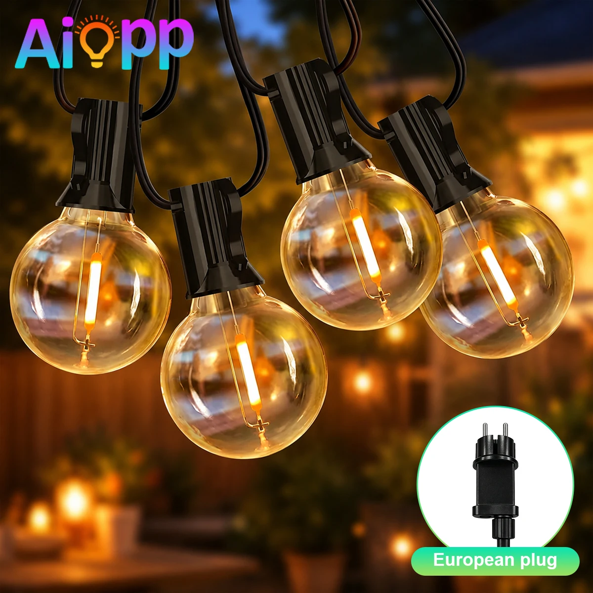 46,6 m, 80 lampadine, luci a stringa con lampadine G40, 8 modalità di illuminazione, grado di protezione IP44, lampadine resistenti agli spruzzi d’acqua e agli urti, ideali per decorare giardini,