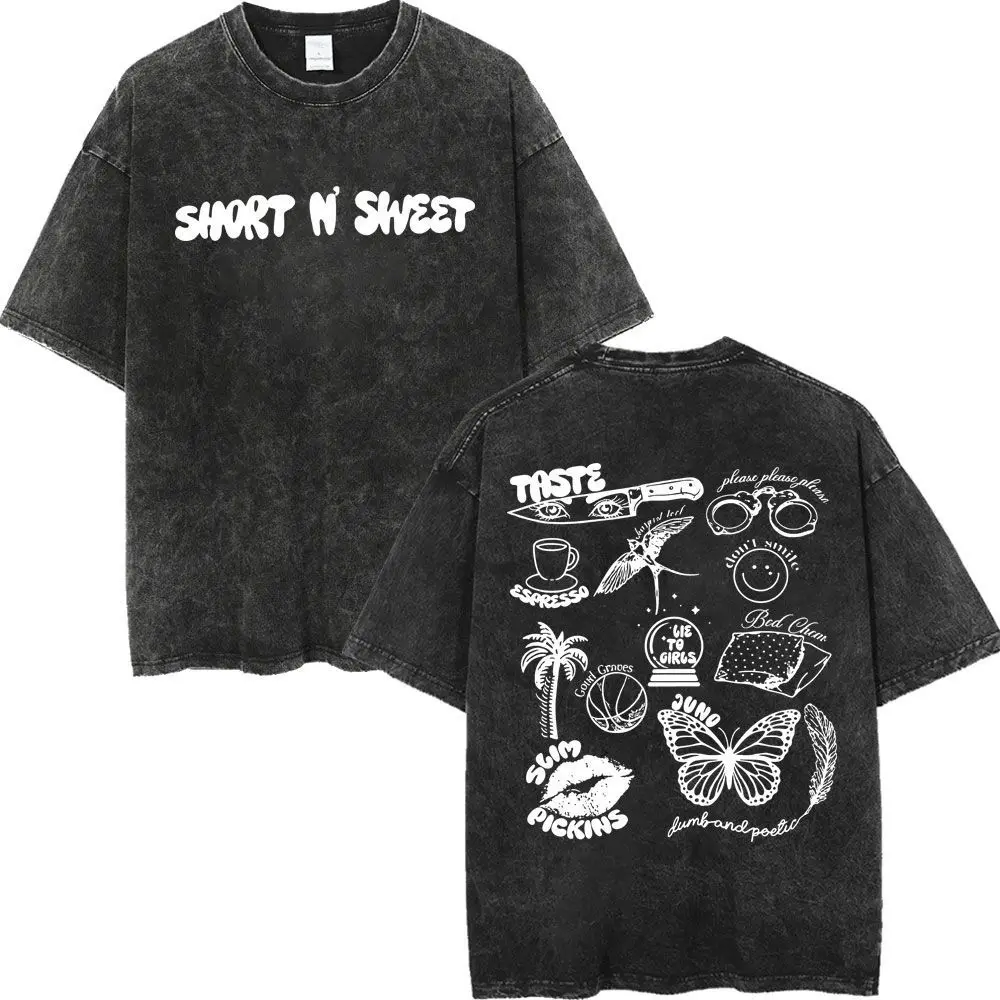 

Мужская черная хлопковая футболка Short N Sweet с графическим принтом, летняя уличная одежда 2026, винтажная повседневная футболка с эффектом потертости