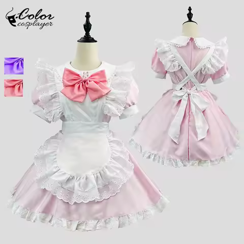 Color Cosplayer Pink Lolita Dress Suit Purple Bow Maid Dress Up Coffee Servant Uniform Anime Cosplay Costume Adult Clothing