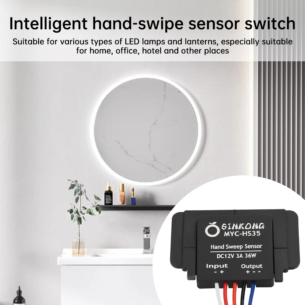 DC 12V Bathroom Mirror Switch Makeup Mirror LED Stepless Dimming Dimmer Switch Touch Hand Sweeping Switch Sensor For LED Light