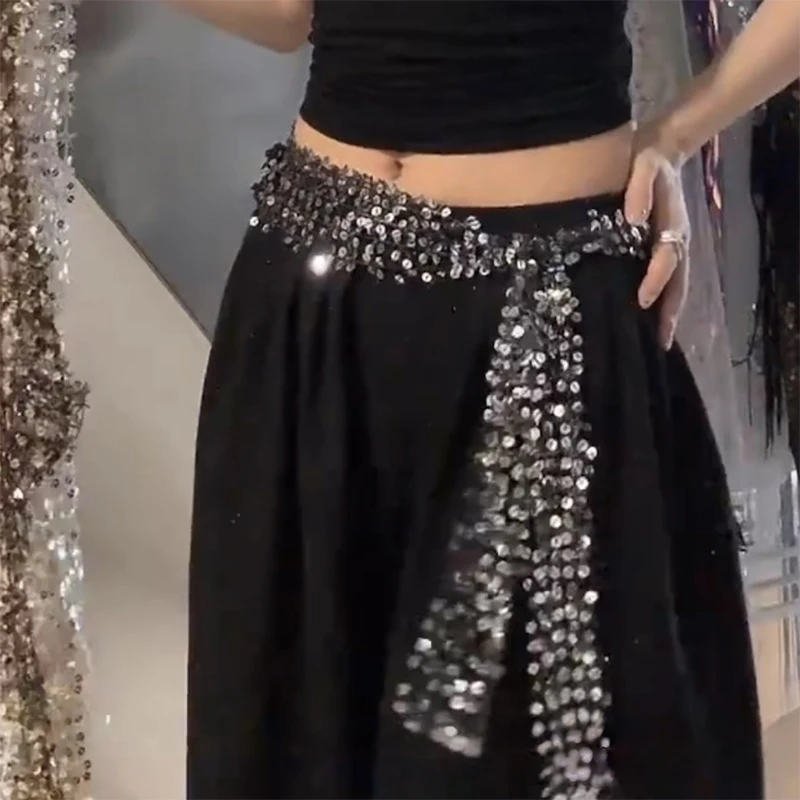 New Sequined Dance Accessories Waist Chain Belly Dance Hula Hip Scarf Kpop Trend Hip Hop Dance Performance Costume Waist Chain