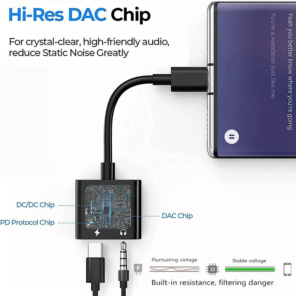 【STOCK】 USB C To 3.5Mm Headphone and Charger Adapter,2 in 1 for Galaxy S22/S21/S20/S20+ Ultra,Note 20/10,Pixel 6/5/4/3 XL(Black)