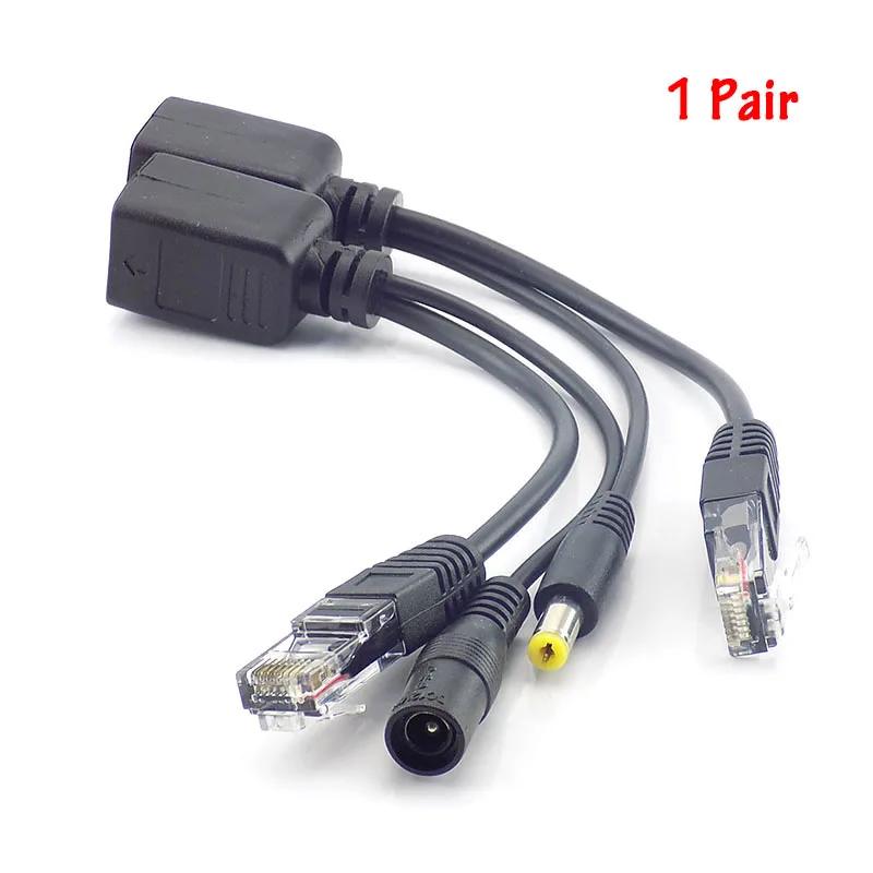 POE Camera Splitter para Câmera de Vigilância, Power Injector, Cabo Adaptador, CCTV Acessórios, Fonte de Alimentação, 12V, 1 Par