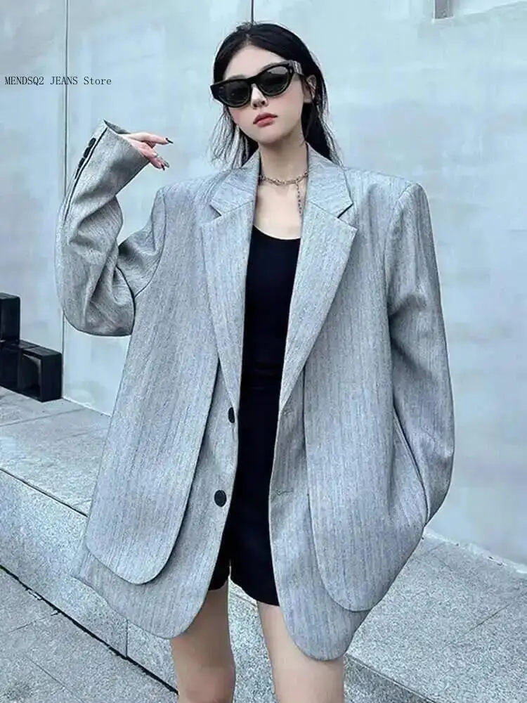Design Sense Fake Two-Piece Suit Jacket Women's Silhouette High-End Sense Loose Texture Neutral Shoulder Pad Suit