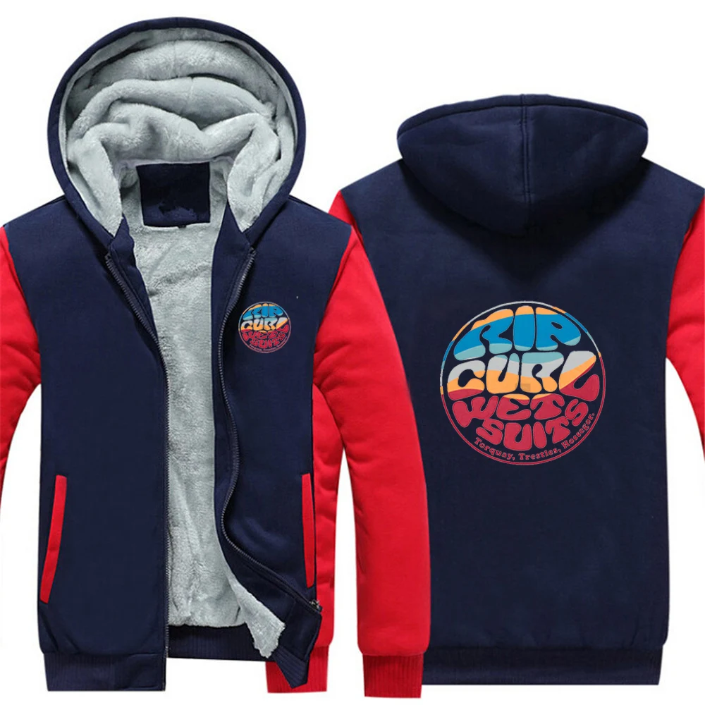 

2025 High Quality Contrast Color Coat Autumn And Winter Man's Jacket Funny Ripped Curls Logo Print Fleece Windproof Hoodies