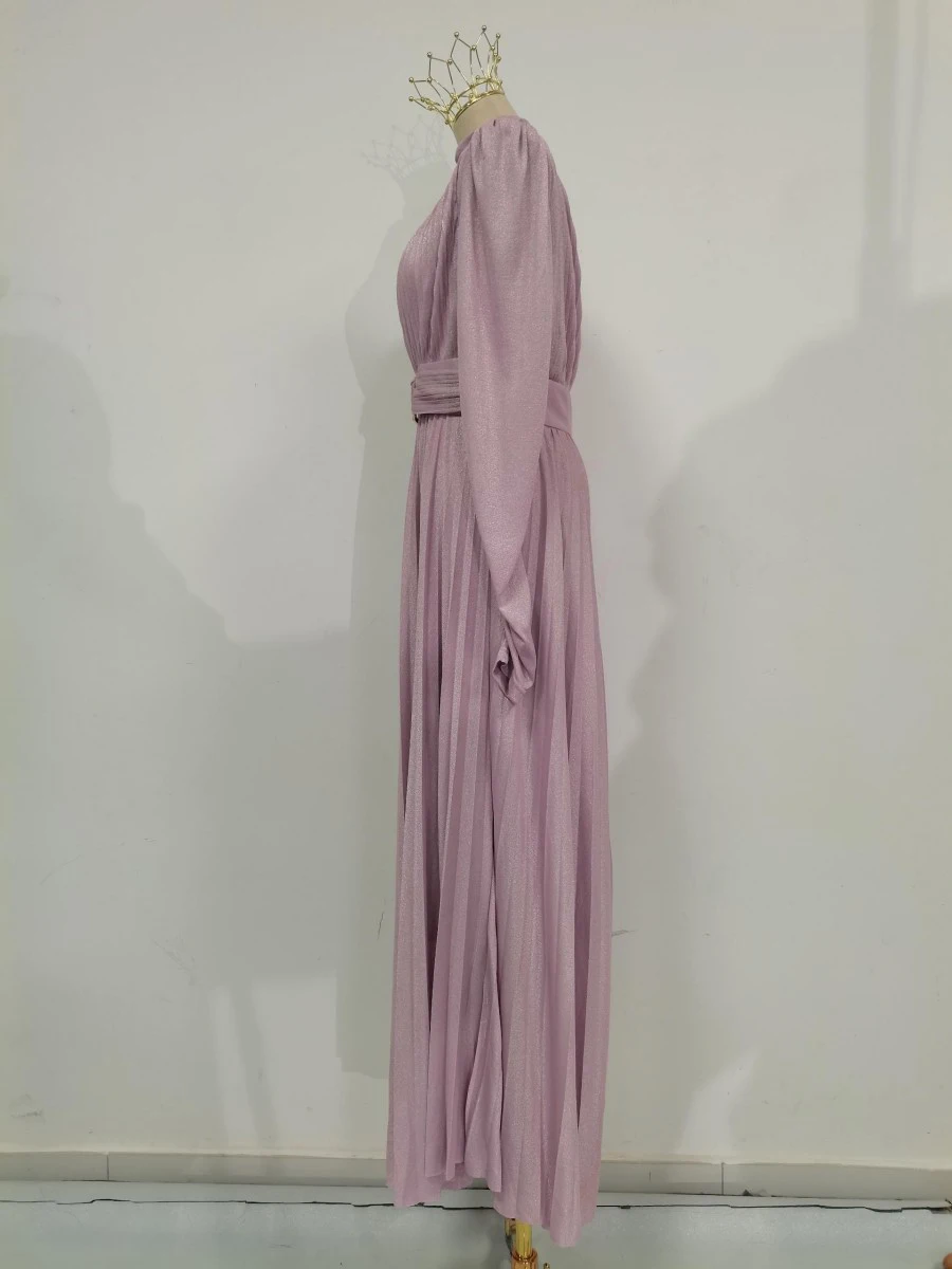 TWOTWINSTYLE Solid Spliced Belt Slimming Dresses For Women O Neck Long Sleeve High Waist Temperament Long Dress Female Clothes