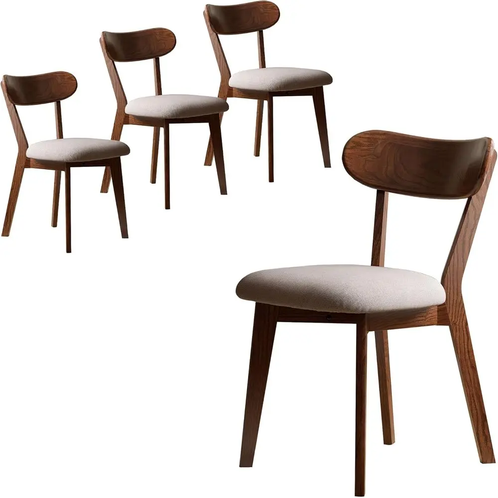 

Mid-Century Modern Dining Chairs Set of 4, Solid Oak with Curved Backs and Upholstered Fabric Seats, Supports up to 400 lbs