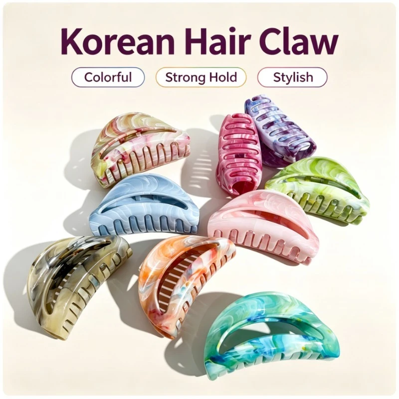 Crescent Marble Swirl Hair Claw Women Large Colorful Grab for Thick Tresses Fashion Accessory