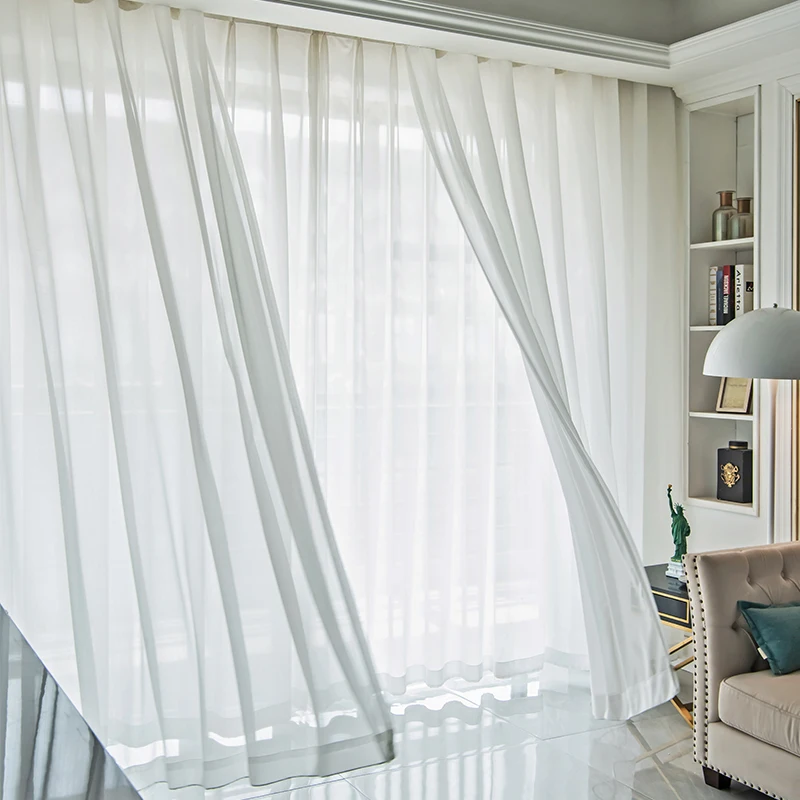 

Japanese Style Lightweight White Gray Window Screen Transparent Smooth Curtains for Living Dining Room Bedroom