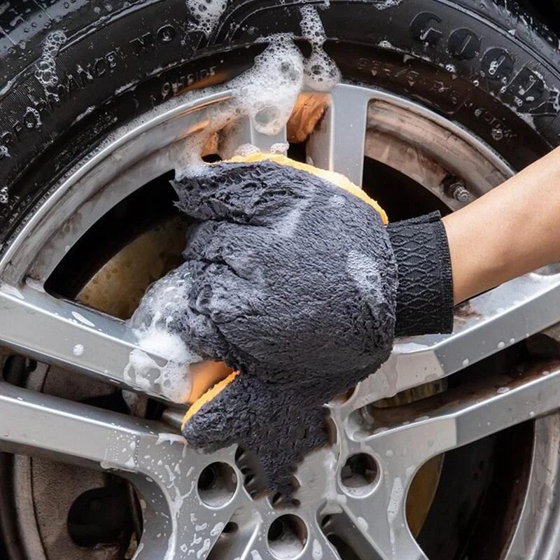 New 5-Finger Car Washing Glove Double-Faced Coral Velvet Auto Cleaning Mitt Scratch-Free Ultra-Soft Car Detailing Wash Gloves