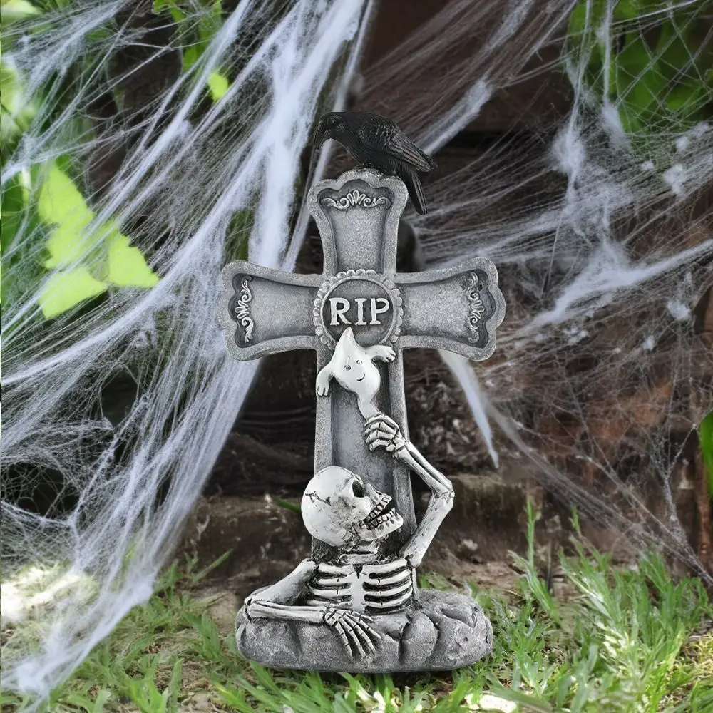 Crow Skull Spider Cross Halloween RIP Headstone spaventoso Festival teschio lapidi artigianato in resina statue di pietre tombali decorazioni da Bar