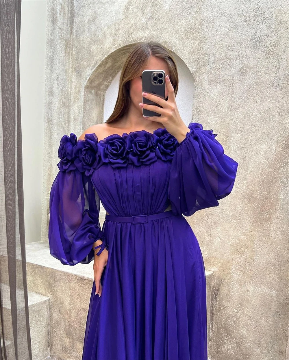 Customized Jiayigong Elegant Off-the-shoulder A-line Celebrity  Flowers Draped Chiffon Occasion Evening Gown فساتين السهرة  vest